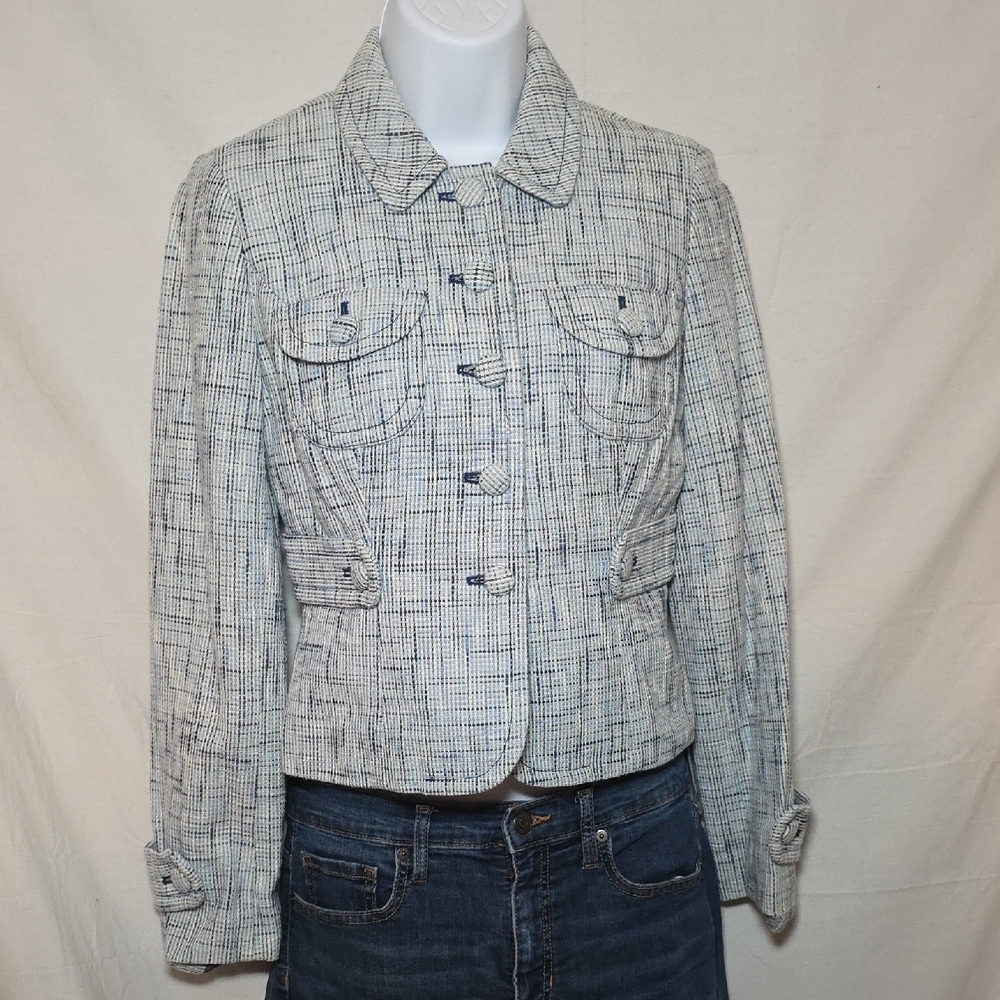 LOFT Blue and White Tweed Blazer